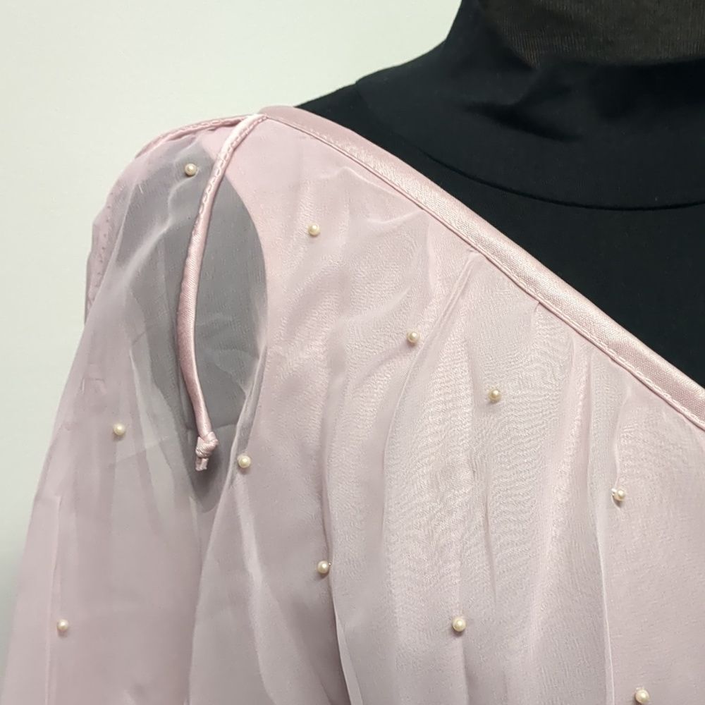 Vintage 70s Pink Pearl Shawl Collar Maxi Gown, Size S - Picture 10 of 16
